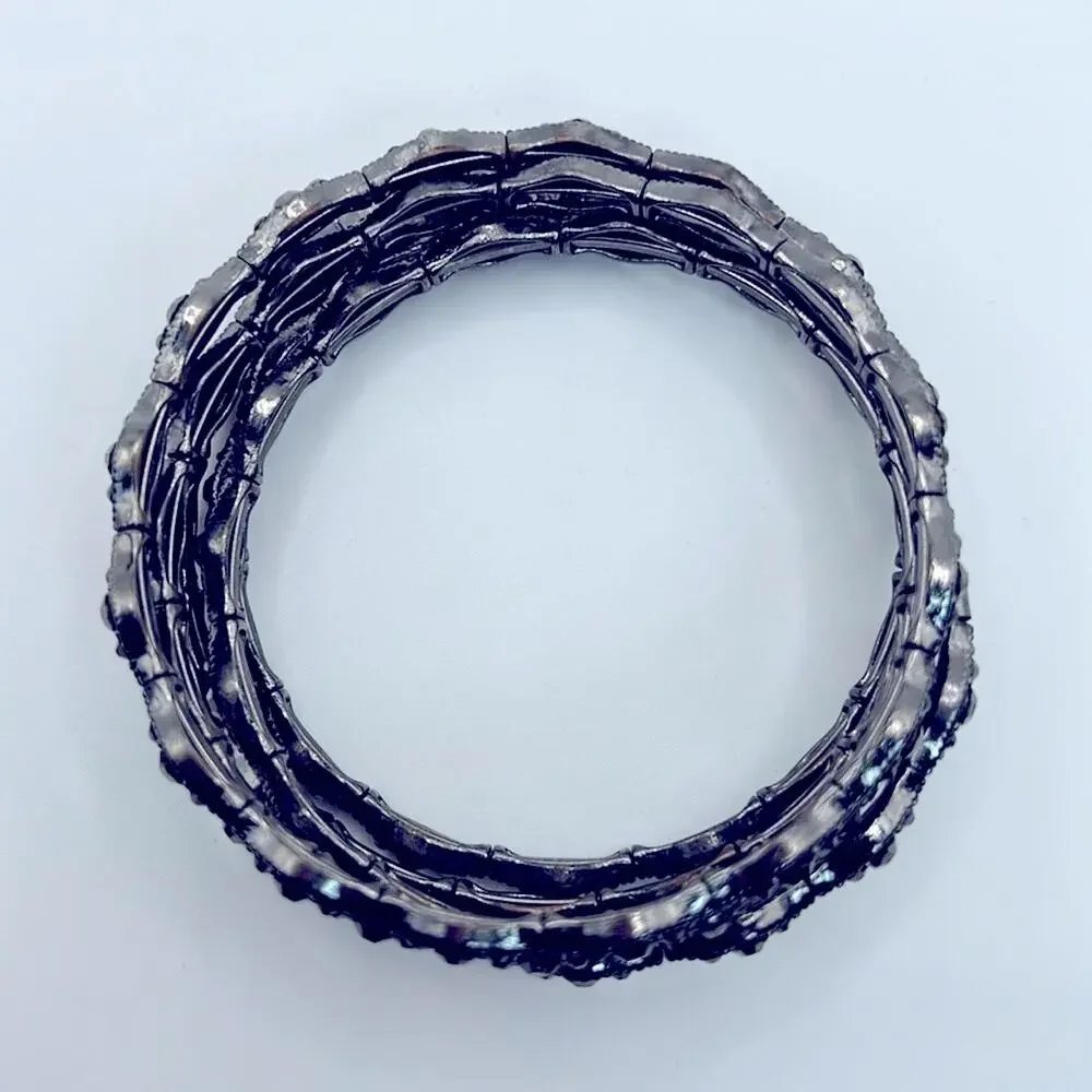 Elegant Geometrical Wrap Gunmetal Silver Bangle Wrap Around Expandable Bracelet
